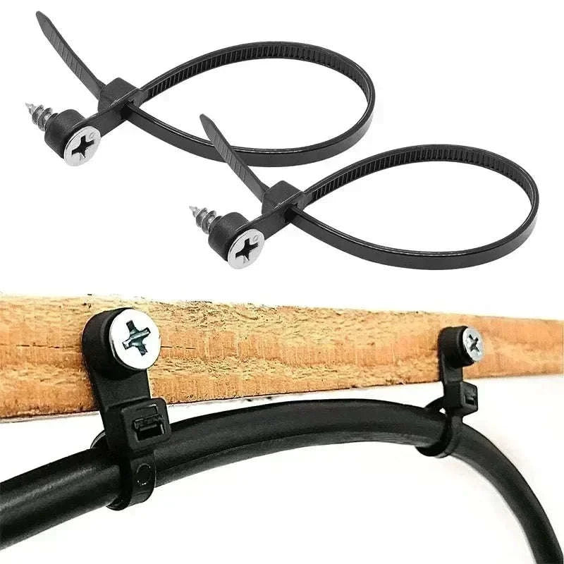 Nylon Cable Ties with Screw Mount – Heavy‑Duty Organizers-B-White (No Hole) / 100 PCS