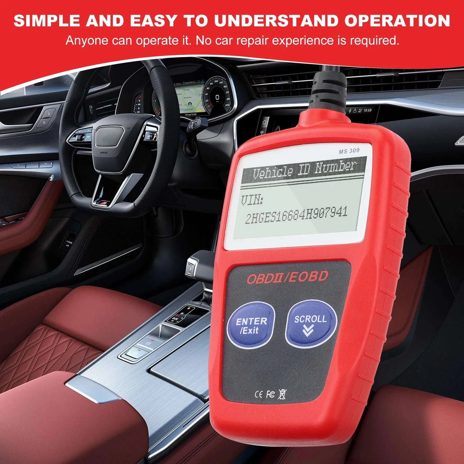 OBD2 Diagnostic Scanner Code Reader-MS309 red / 200mm / United States