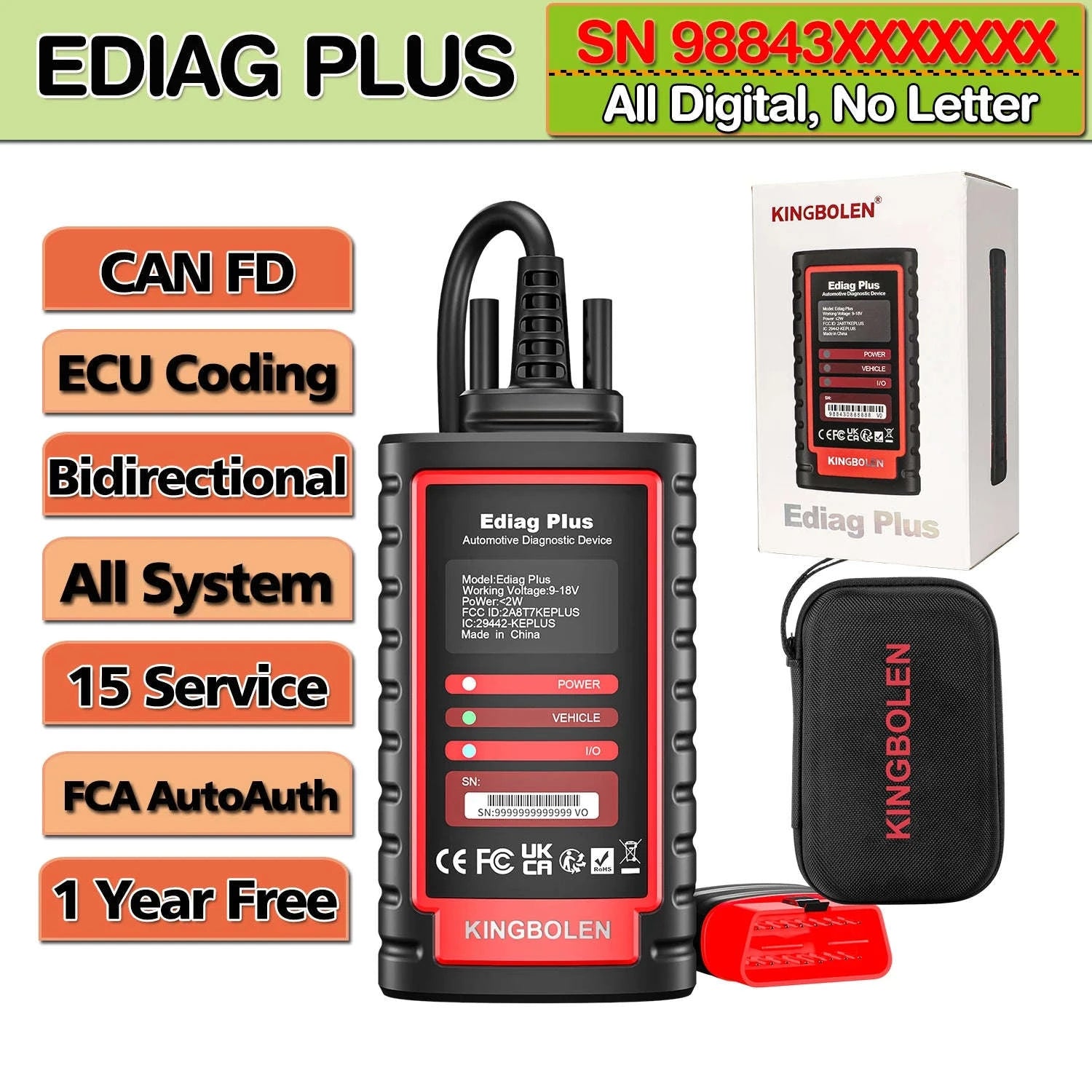 OBD2 Diagnostic Scanner with ECU Coding and Active Test-EDIAG PLUS / United States