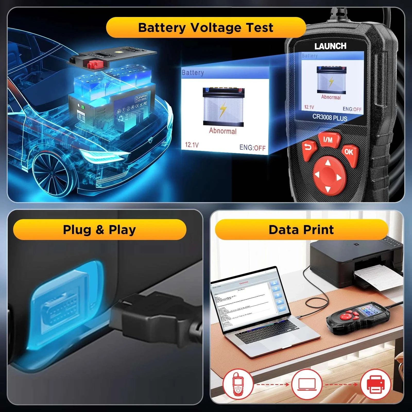 OBD2 Scanner Code Reader with Engine Diagnostics & Battery Test-United States