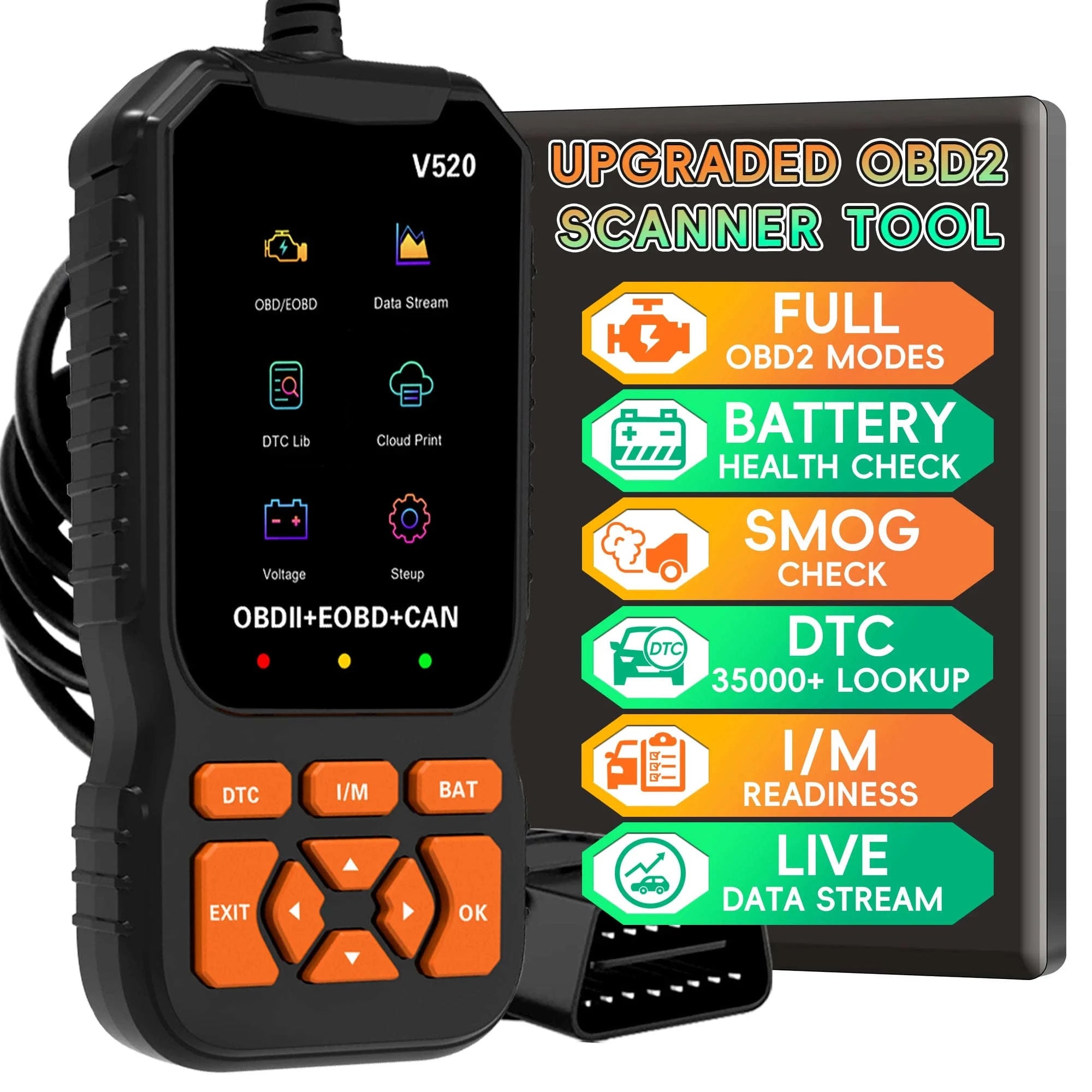 OBD2 Scanner Diagnostic Tool Check Engine Code Reader-orange / United States