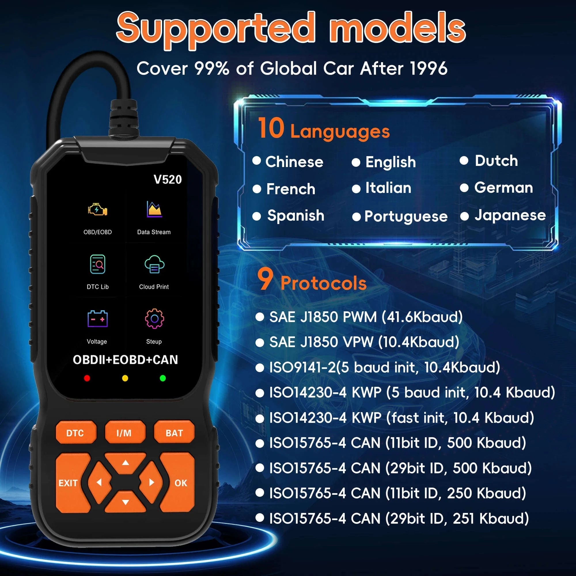 OBD2 Scanner Diagnostic Tool Check Engine Code Reader-orange / United States