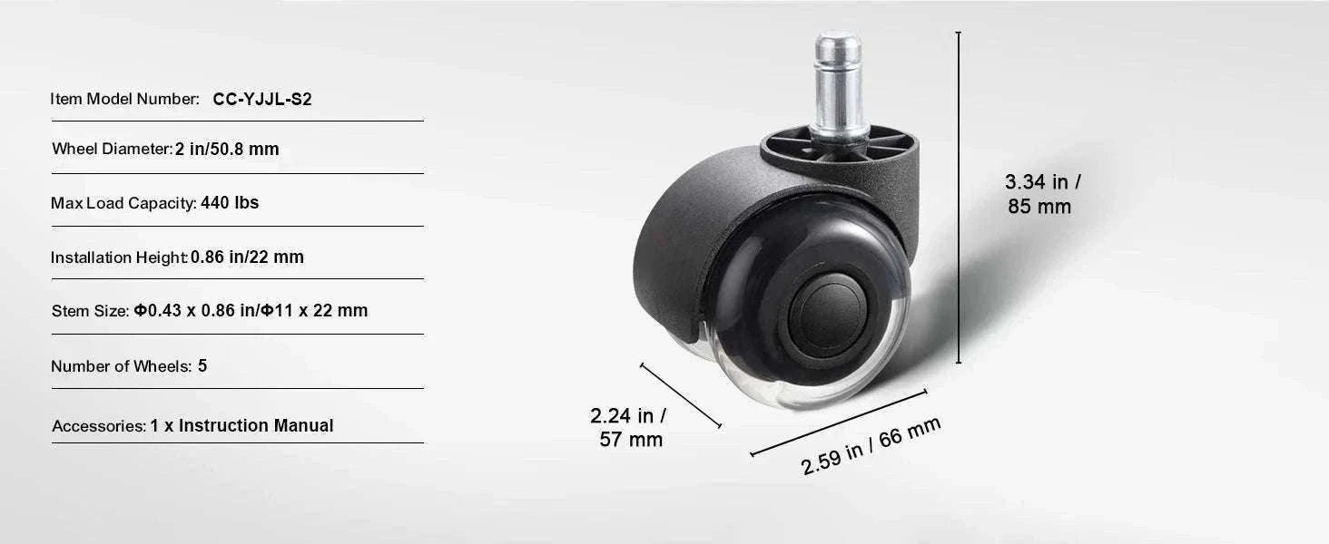 Office Chair Replacement Wheels Set of 5 Smooth Quiet Casters-3 in Single Wheels / CZECH REPUBLIC