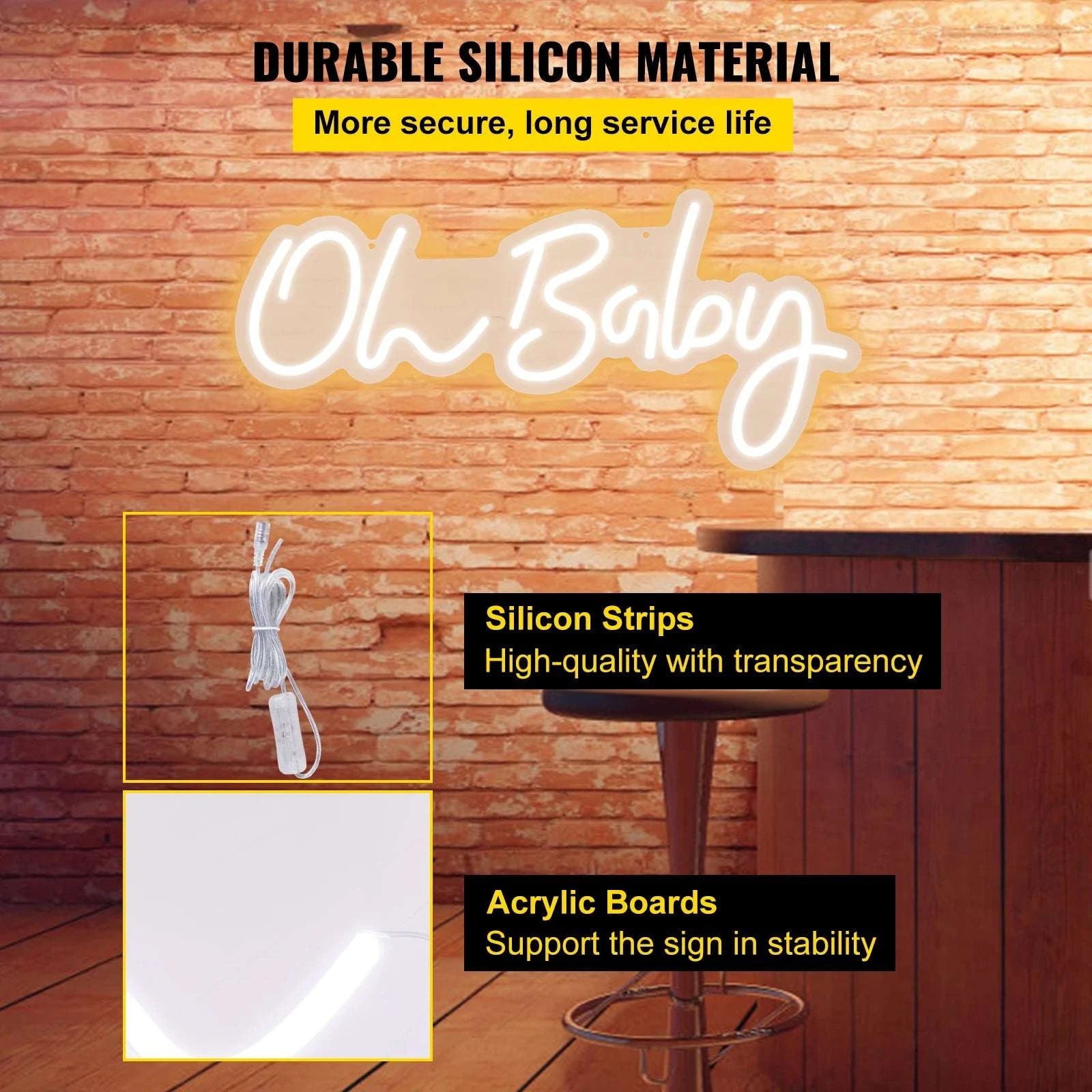 Oh Baby LED Neon Sign with Remote & Adjustable Brightness-Warm White 16W / United States