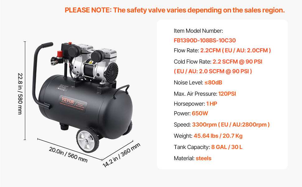 Oil-Free Air Compressor 125PSI Quiet Electric Pump for Tire & Tools-4L / United States