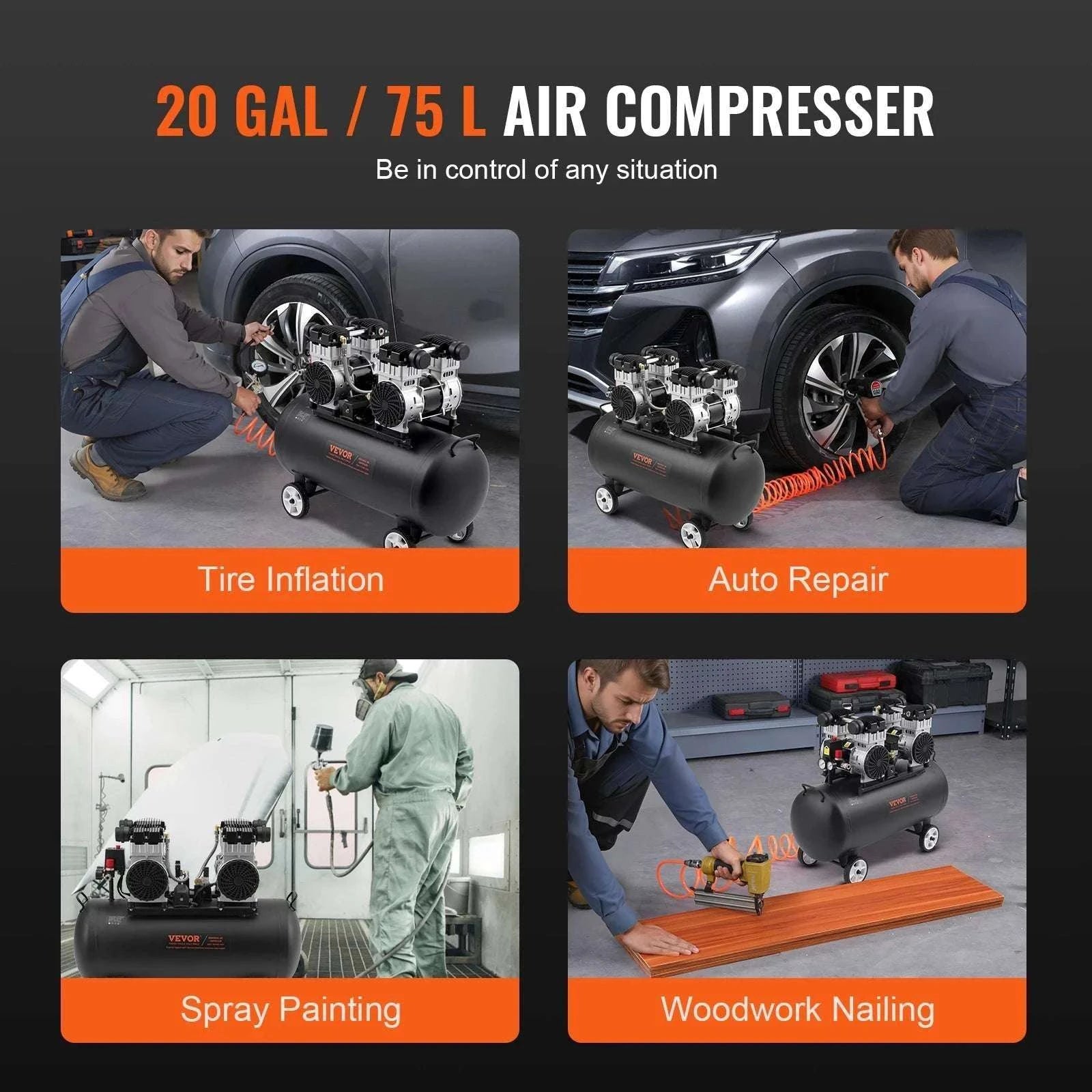 Oil-Free Air Compressor Quiet Electric Pump for Tires & Tools-30L / United States