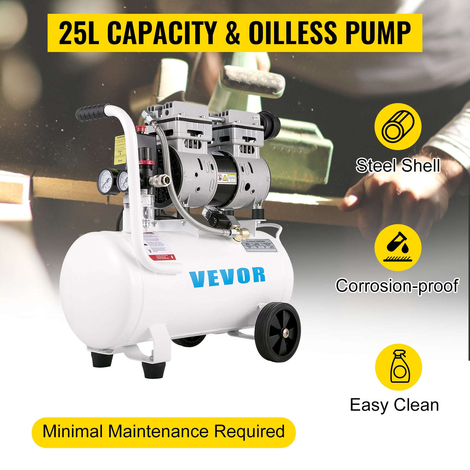 Oil-Free Silent Air Compressor 750W 1HP 25L/60L for Home & Garage-60L 1500W / Poland