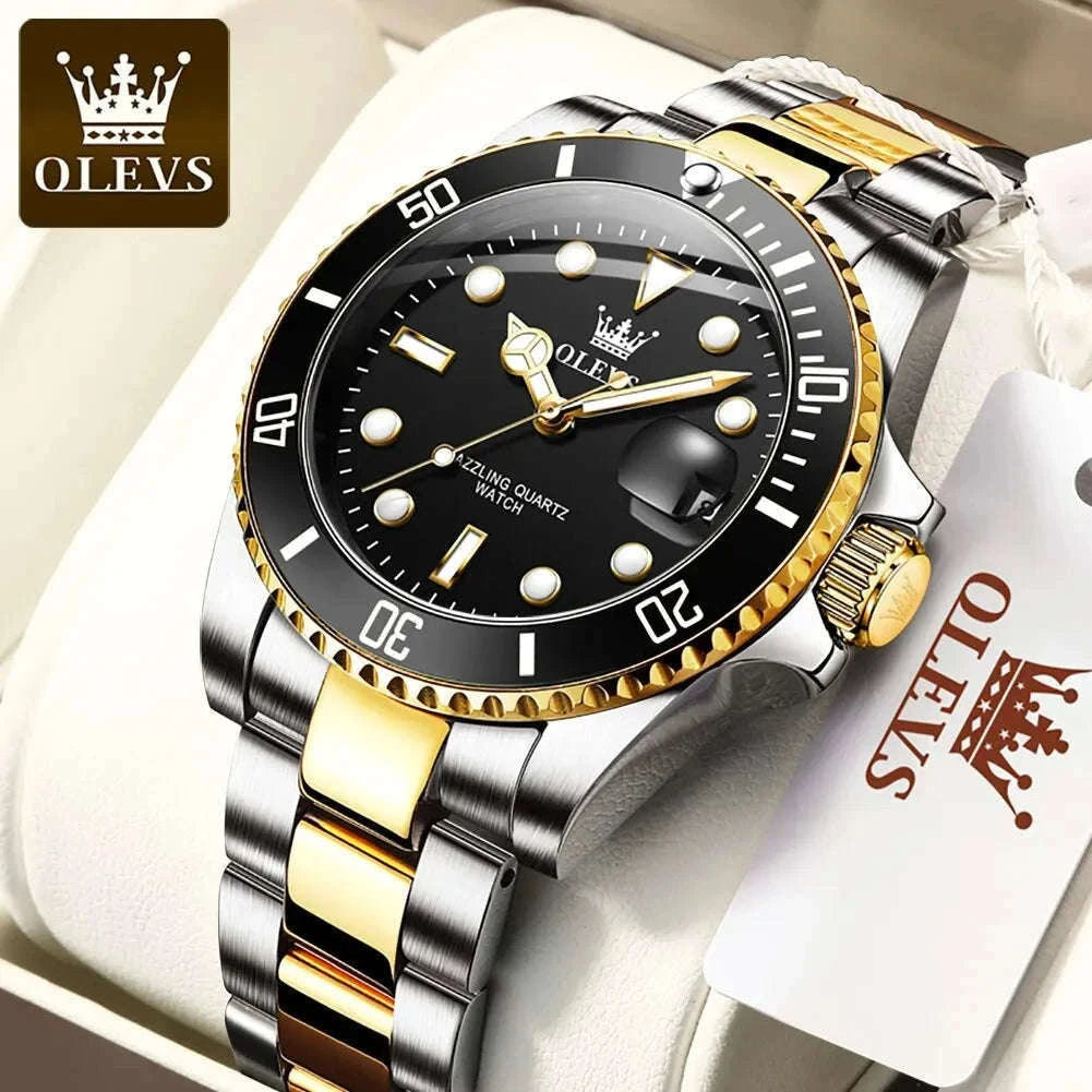 OLEVS Green Waterproof Quartz Watch-Golden blue / No