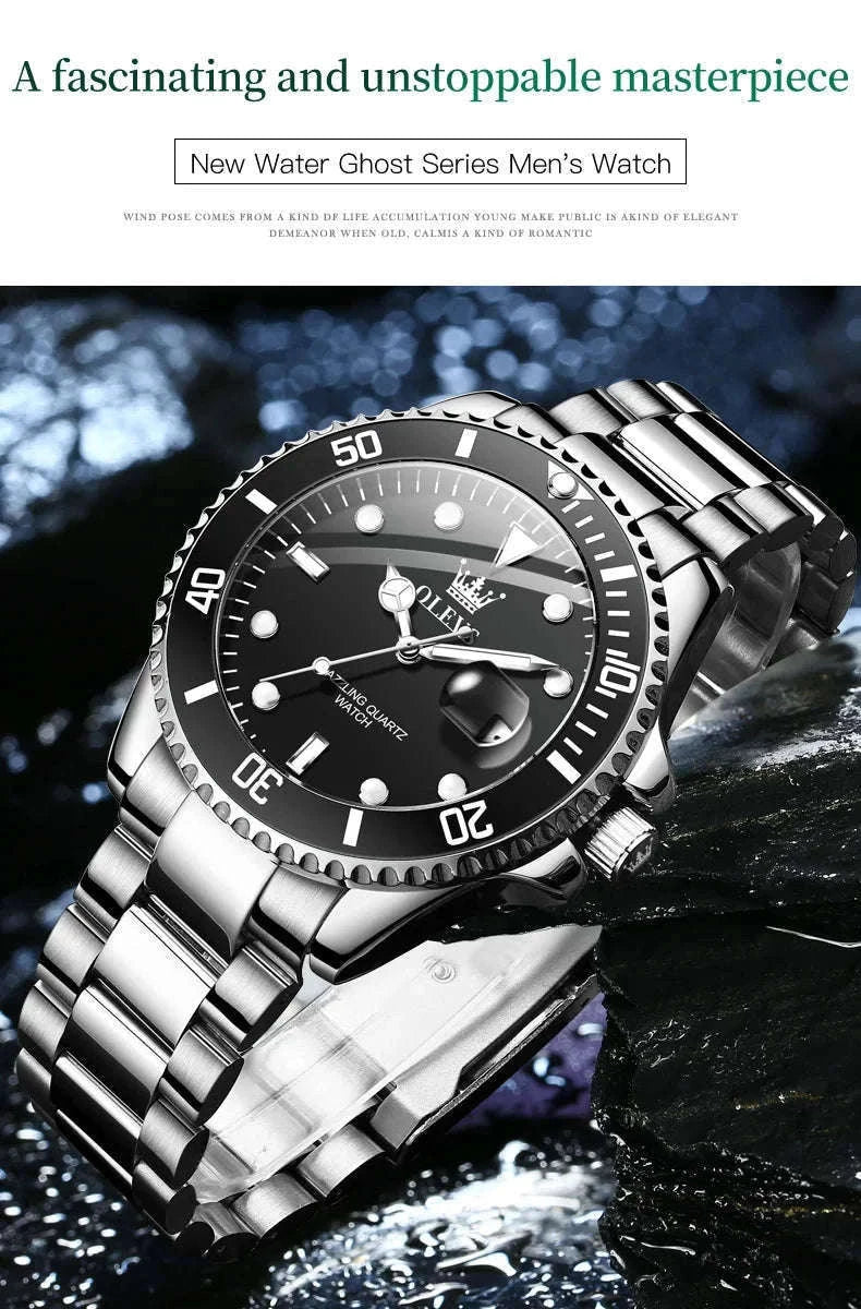 OLEVS Green Waterproof Quartz Watch-Golden blue / No