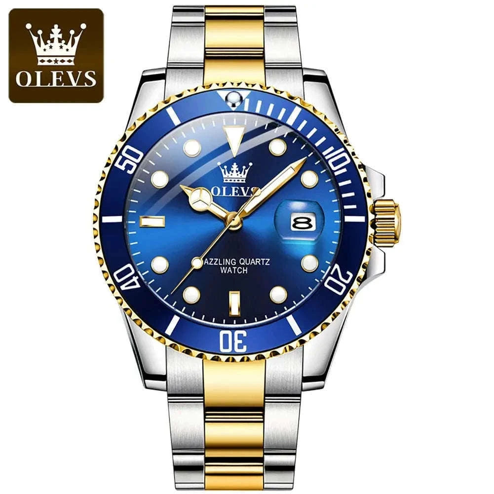 OLEVS Green Waterproof Quartz Watch-Golden blue / No