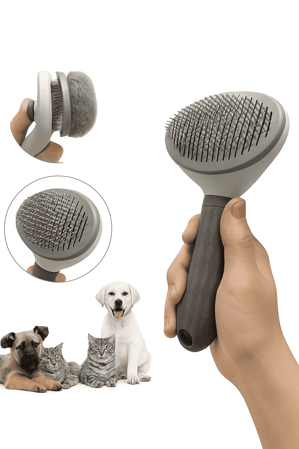 One-Click Pet Hair Removal Comb for Gentle Grooming-Pink / Fine-needle comb
