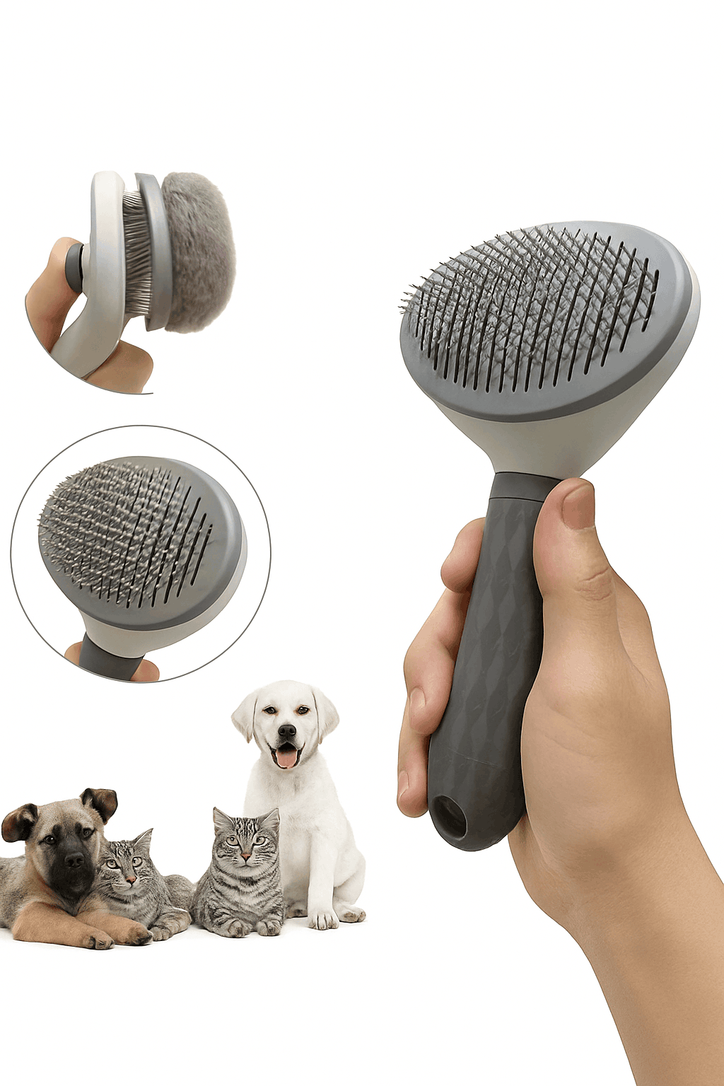 One-Click Pet Hair Removal Comb for Gentle Grooming-Pink / Fine-needle comb