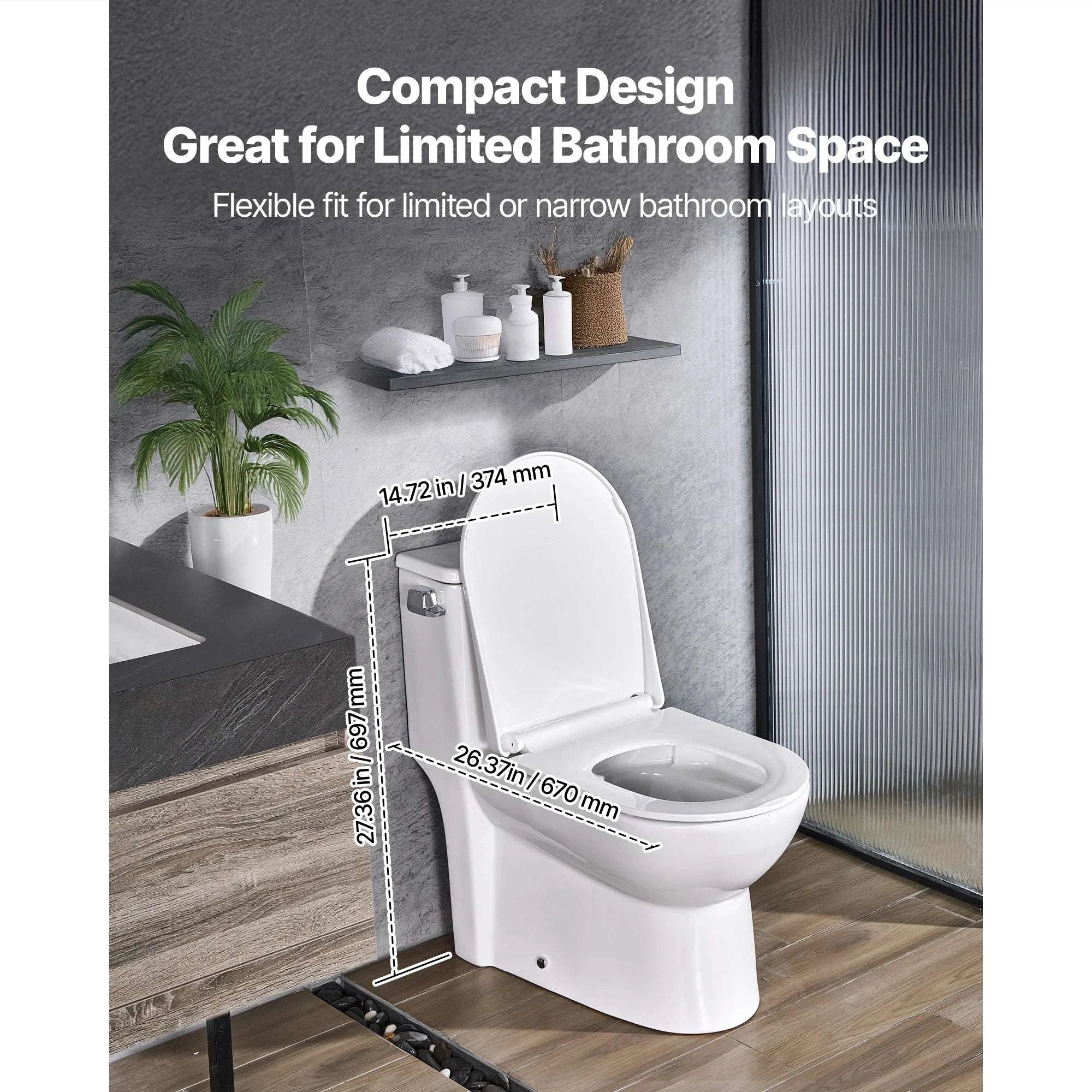 One-Piece Elongated Toilet with 1.28 GPF Cyclone Flush System-12inch 16inch / United States