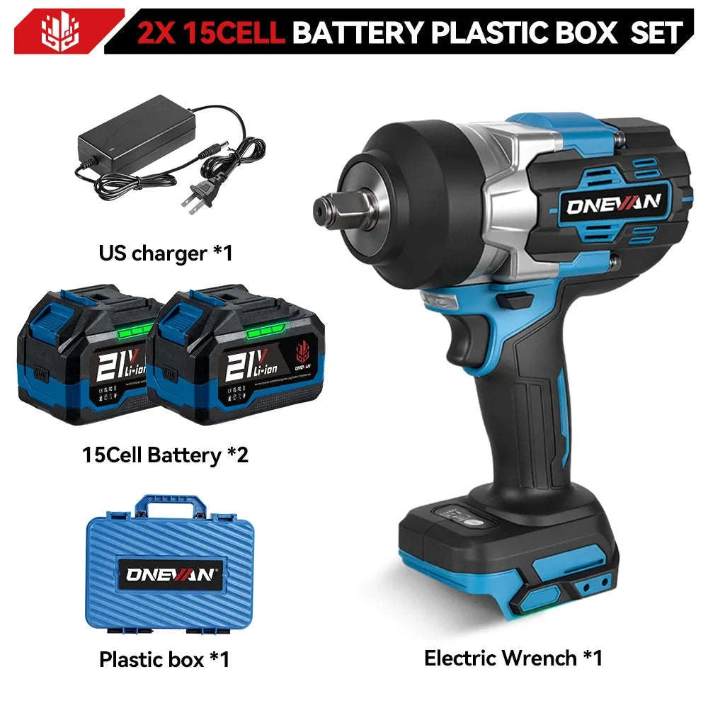 ONEVAN 2800N.M High Torque Brushless Electric Wrench Cordless 1/2 Inch Screwdriver Impact Drill Tool For Makita 18V Battery Pin-2 Big Battery Set / United States
