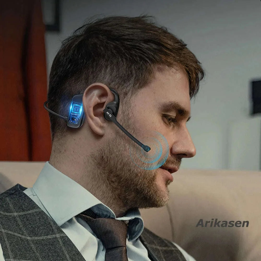 Open-Ear Headset with Noise‑Canceling Boom Microphone-black
