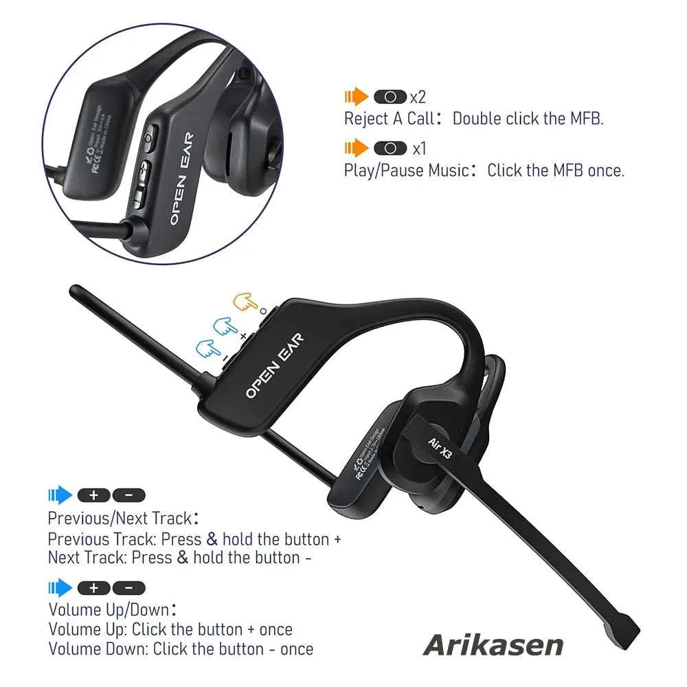 Open-Ear Headset with Noise‑Canceling Boom Microphone-black