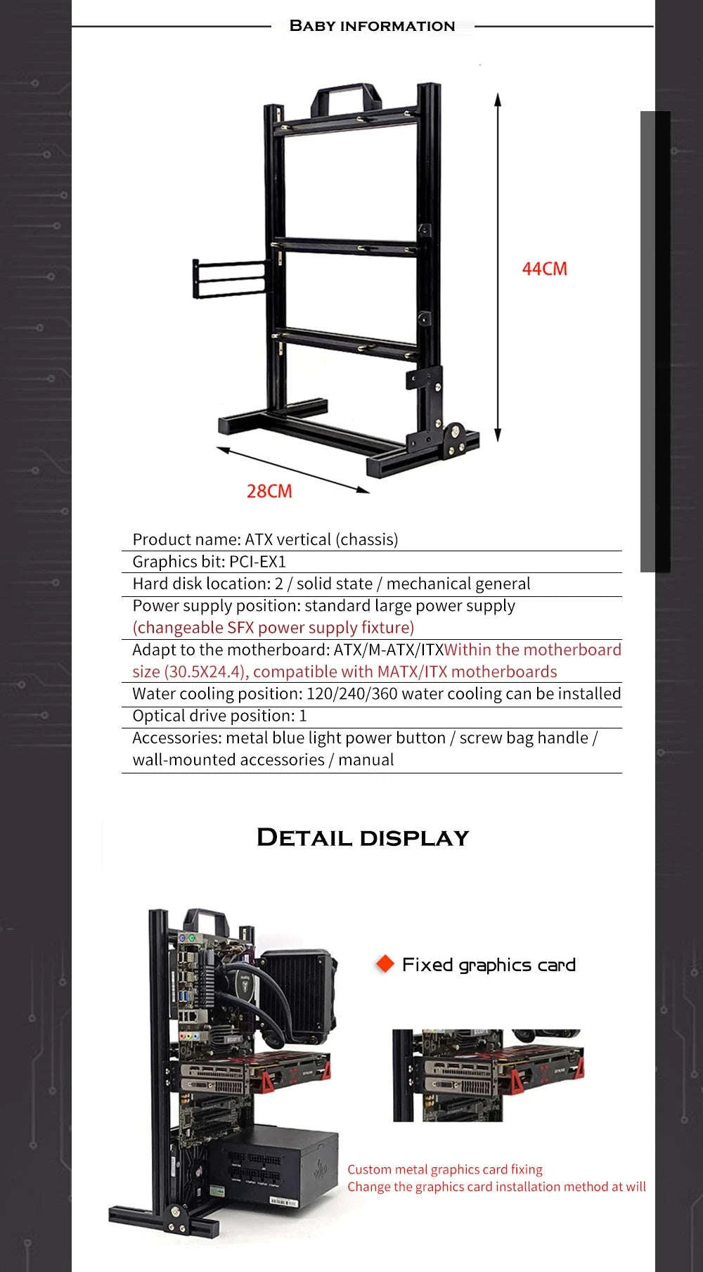 Open Frame Aluminum PC Case for ITX/MATX/ATX Builds-ITX Black
