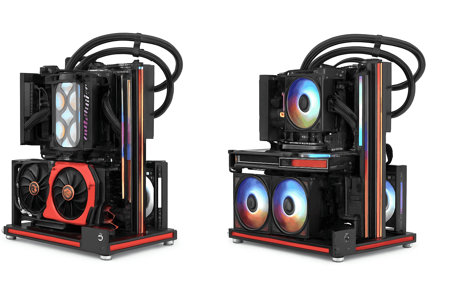 Open Frame ATX Aluminum PC Case with Horizontal GPU Mount-BlockCase Silver