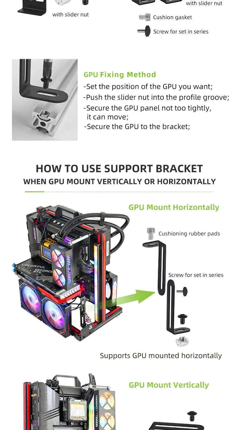 Open Frame ATX Aluminum PC Case with Horizontal GPU Mount-BlockCase Silver