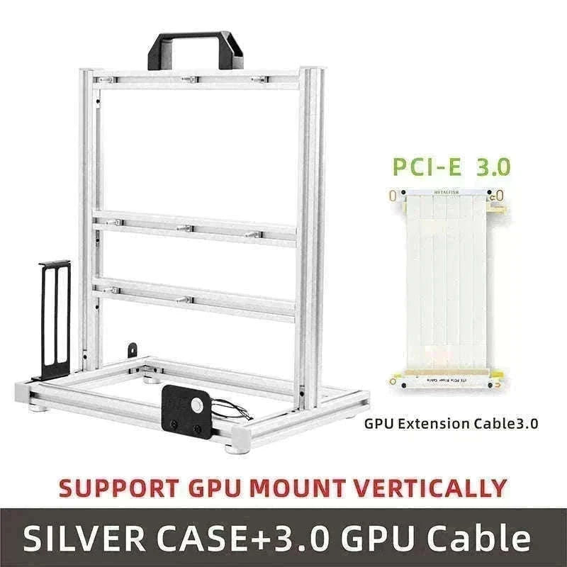 Open Frame ATX Aluminum PC Case with Horizontal GPU Mount-BlockCase Silver