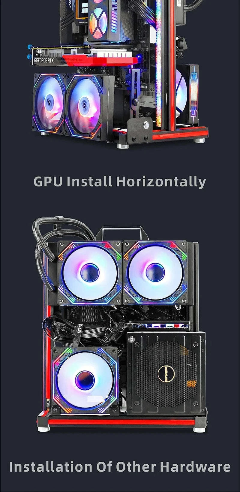 Open Frame ATX Aluminum PC Case with Horizontal GPU Mount-BlockCase Silver