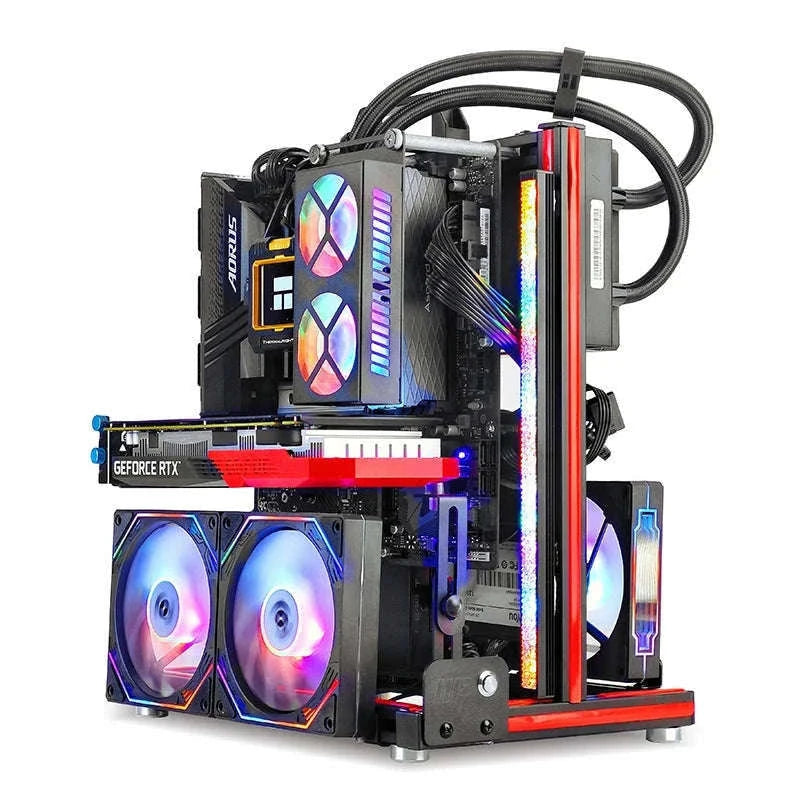Open Frame ATX Aluminum PC Case with Horizontal GPU Mount-BlockCase Silver