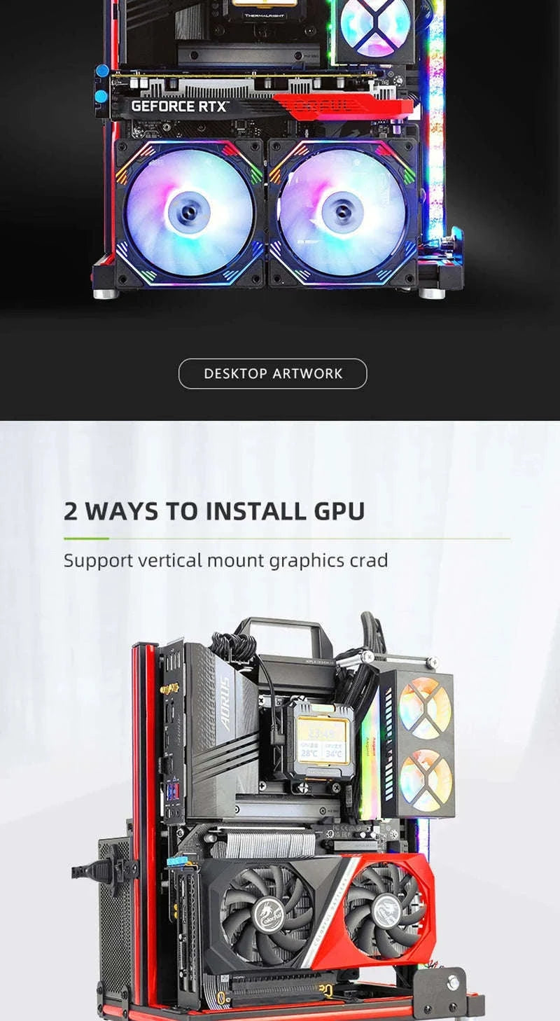 Open Frame ATX Aluminum PC Case with Horizontal GPU Mount-BlockCase Silver