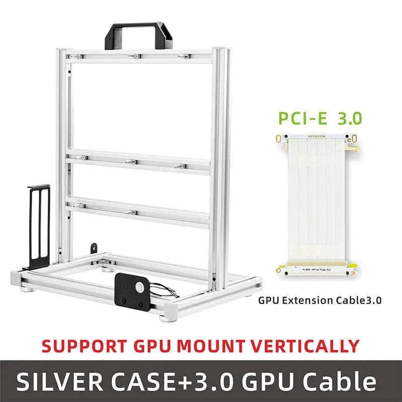 Open Frame ATX Aluminum PC Case with Horizontal GPU Mount-BlockCase Silver