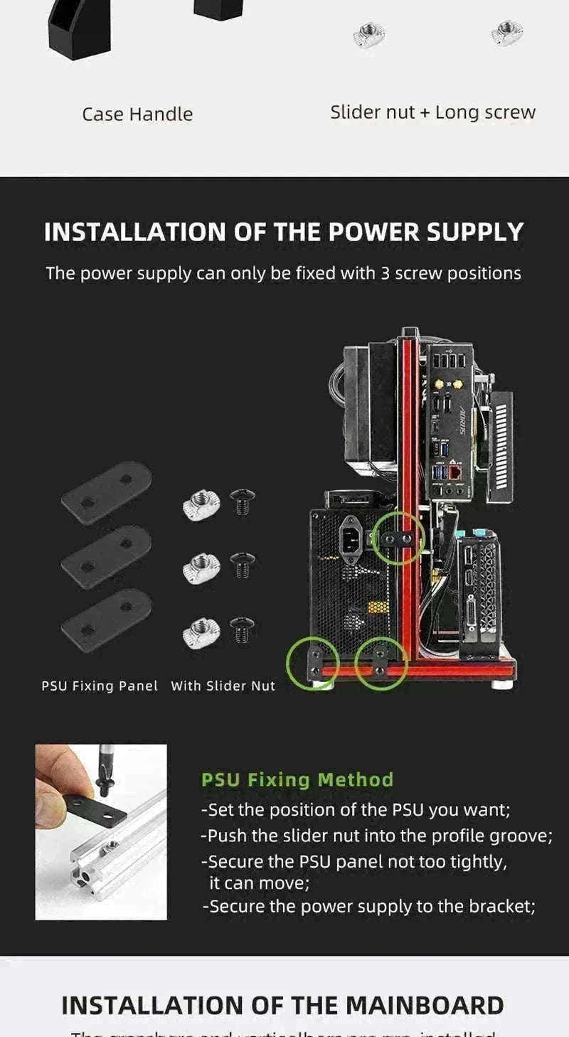Open Frame ATX Aluminum PC Case with Horizontal GPU Mount-BlockCase Silver