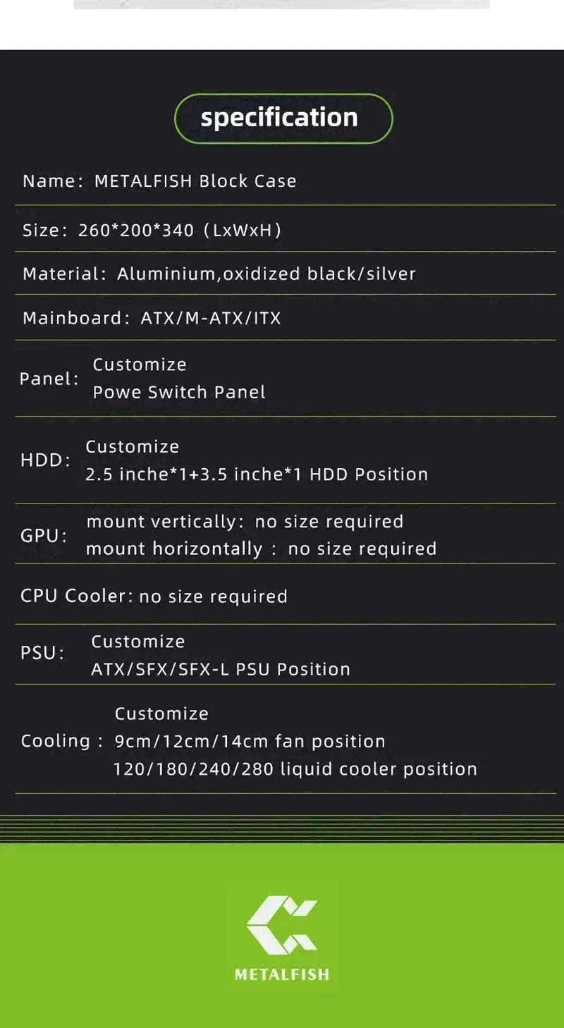 Open Frame ATX Aluminum PC Case with Horizontal GPU Mount-BlockCase Silver