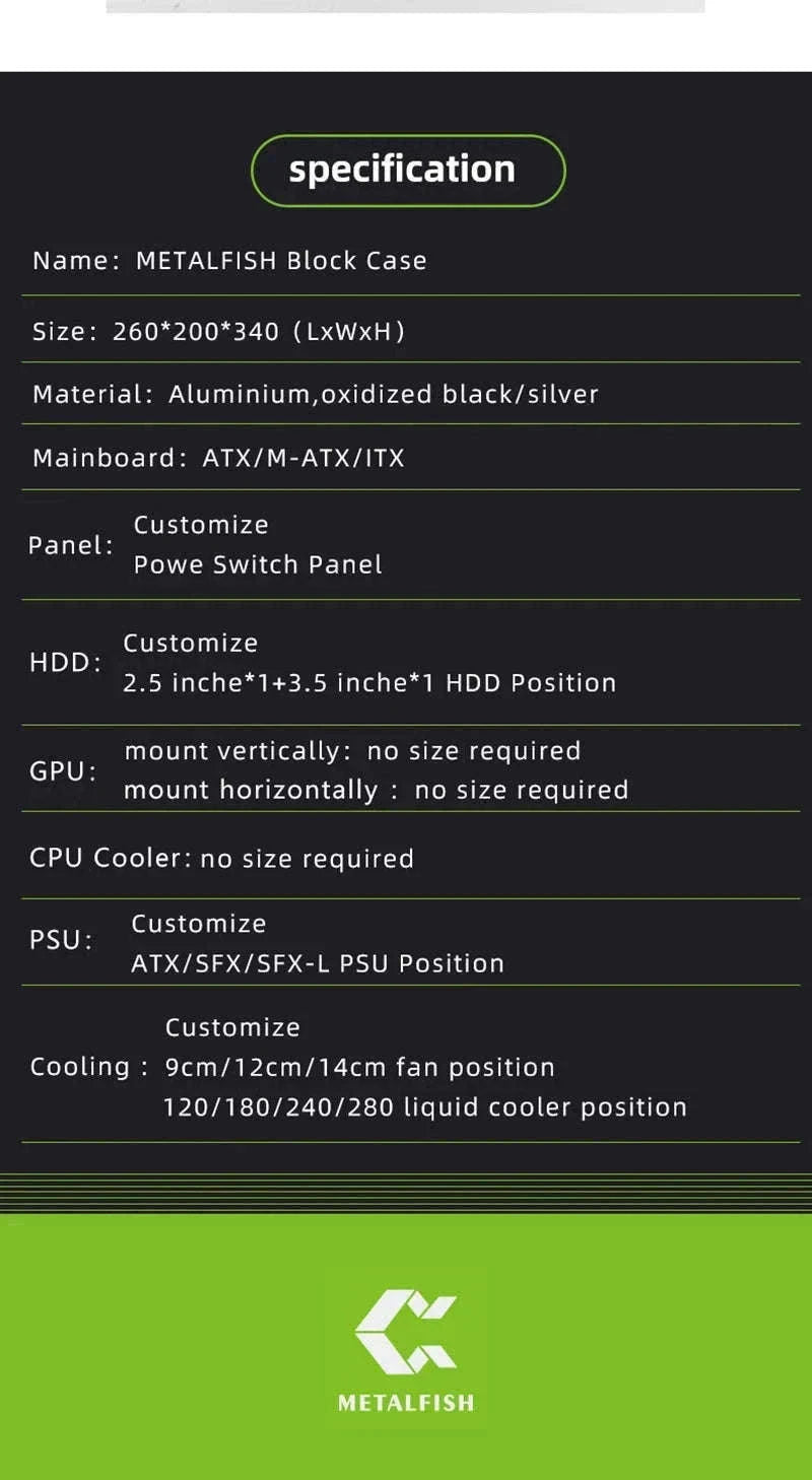 Open Frame ATX Aluminum PC Case with Horizontal GPU Mount-BlockCase Silver