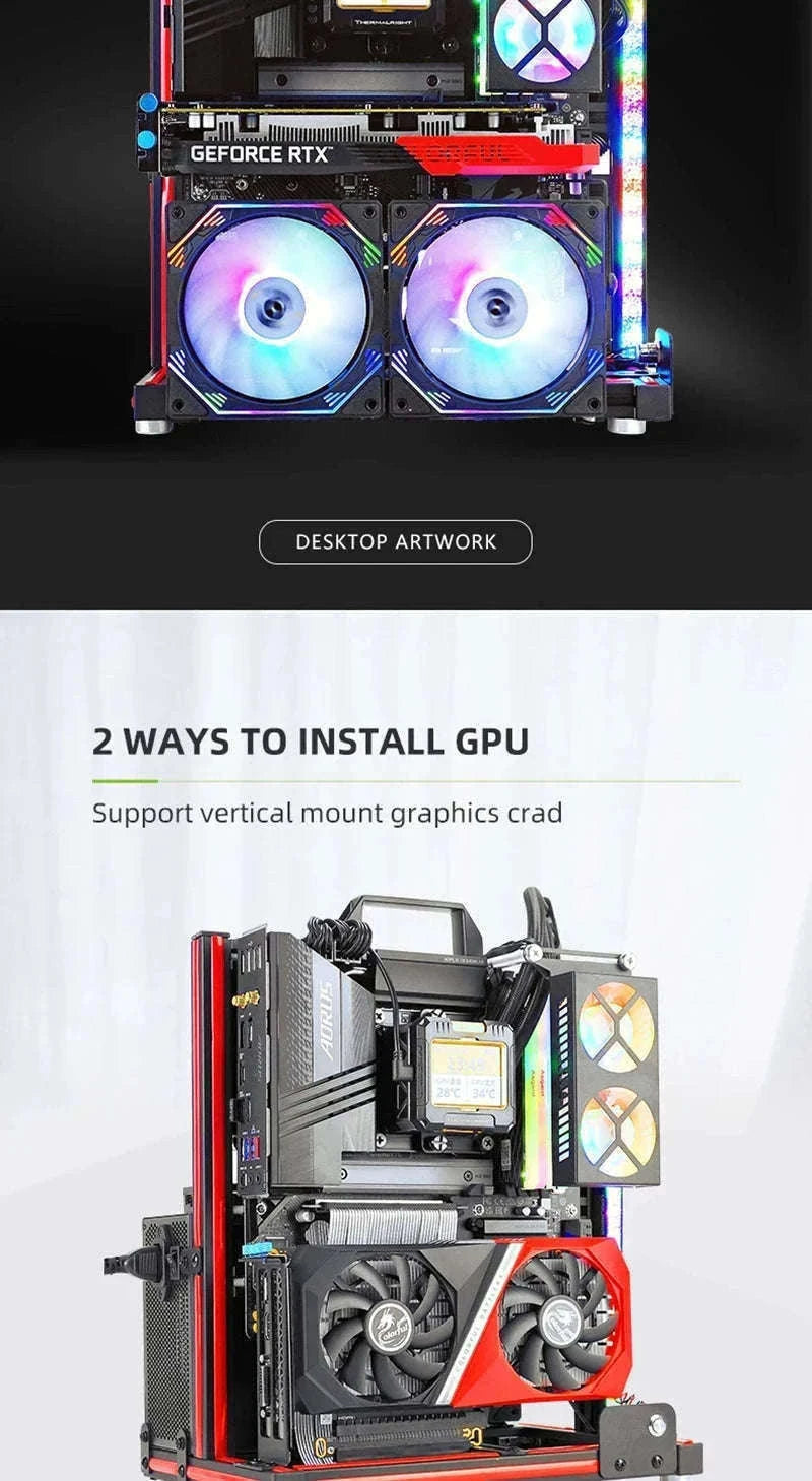 Open Frame ATX Aluminum PC Case with Horizontal GPU Mount-BlockCase Silver