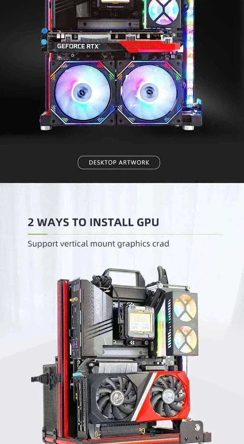 Open Frame ATX Aluminum PC Case with Horizontal GPU Mount-BlockCase Silver