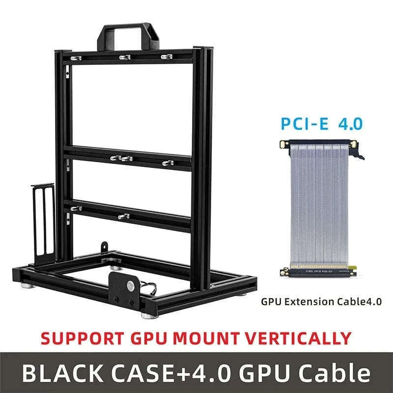 Open Frame ATX Aluminum PC Case with Horizontal GPU Mount-BlockCase Silver