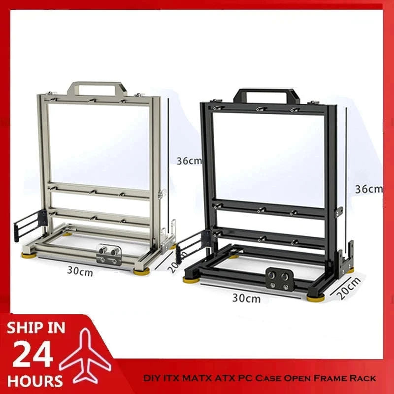 Open Frame PC Case ATX MicroATX ITX Aluminum Gaming Chassis-ATX-Black