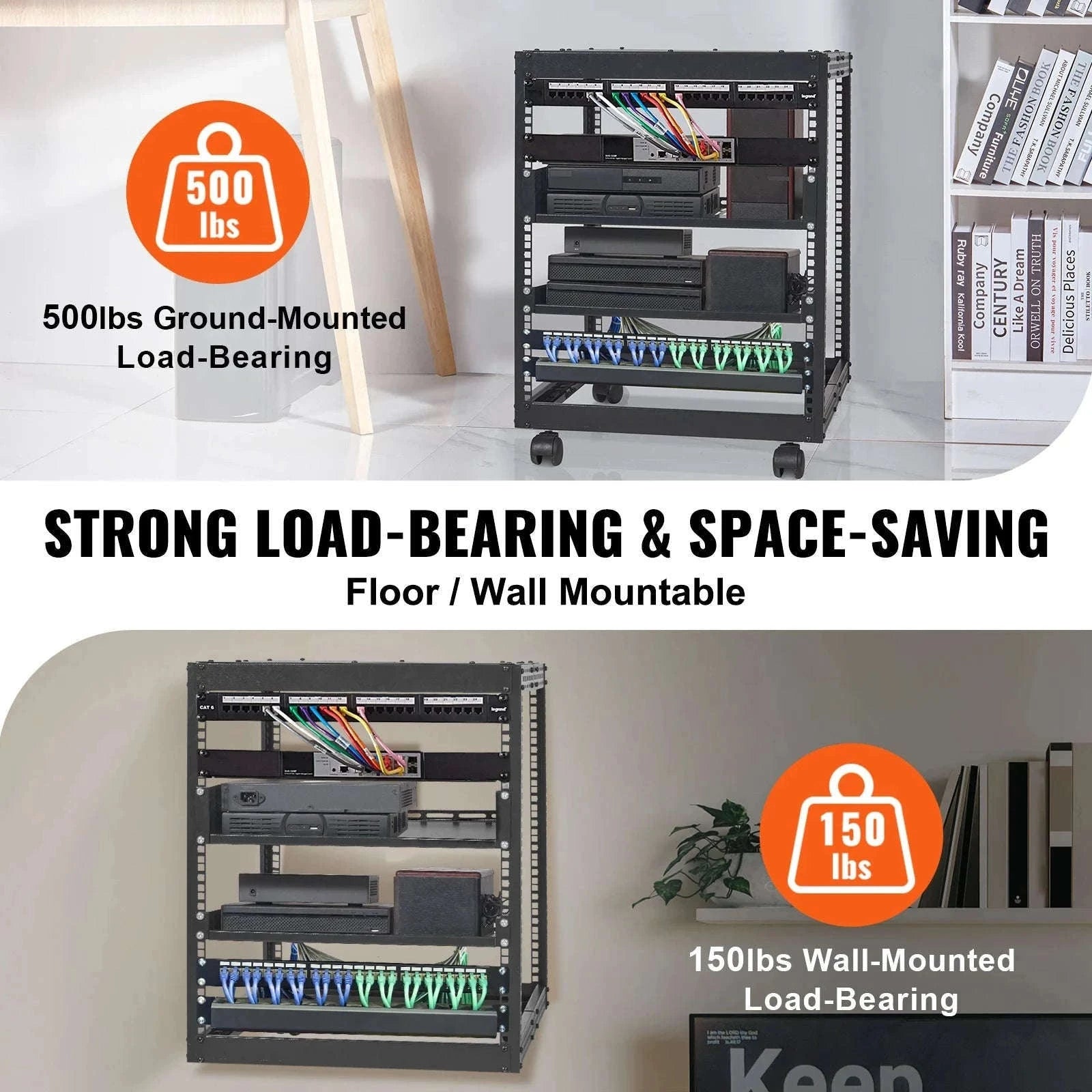 Open Frame Server Rack 12U–20U Adjustable Depth Wall or Floor Mount-20U / United States