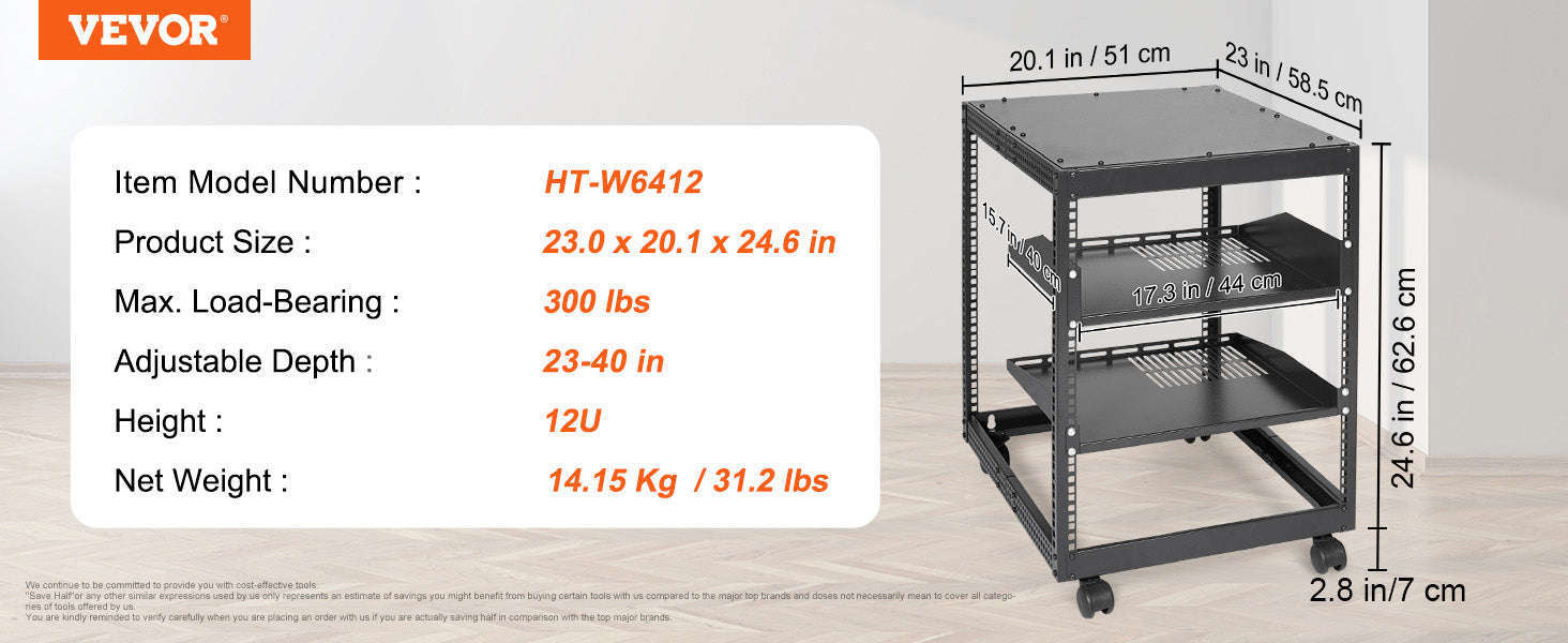 Open Frame Server Rack 12U–20U Adjustable Depth Wall or Floor Mount-20U / United States