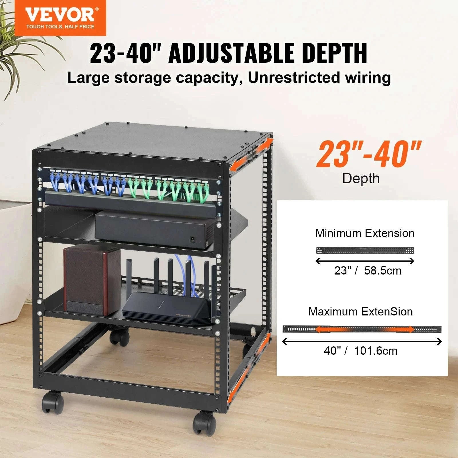 Open Frame Server Rack 12U–20U Adjustable Depth Wall or Floor Mount-20U / United States