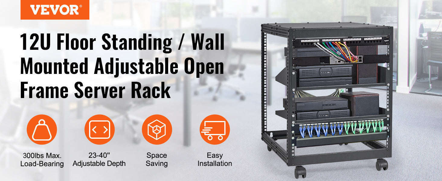 Open Frame Server Rack 12U–20U Adjustable Depth Wall or Floor Mount-20U / United States