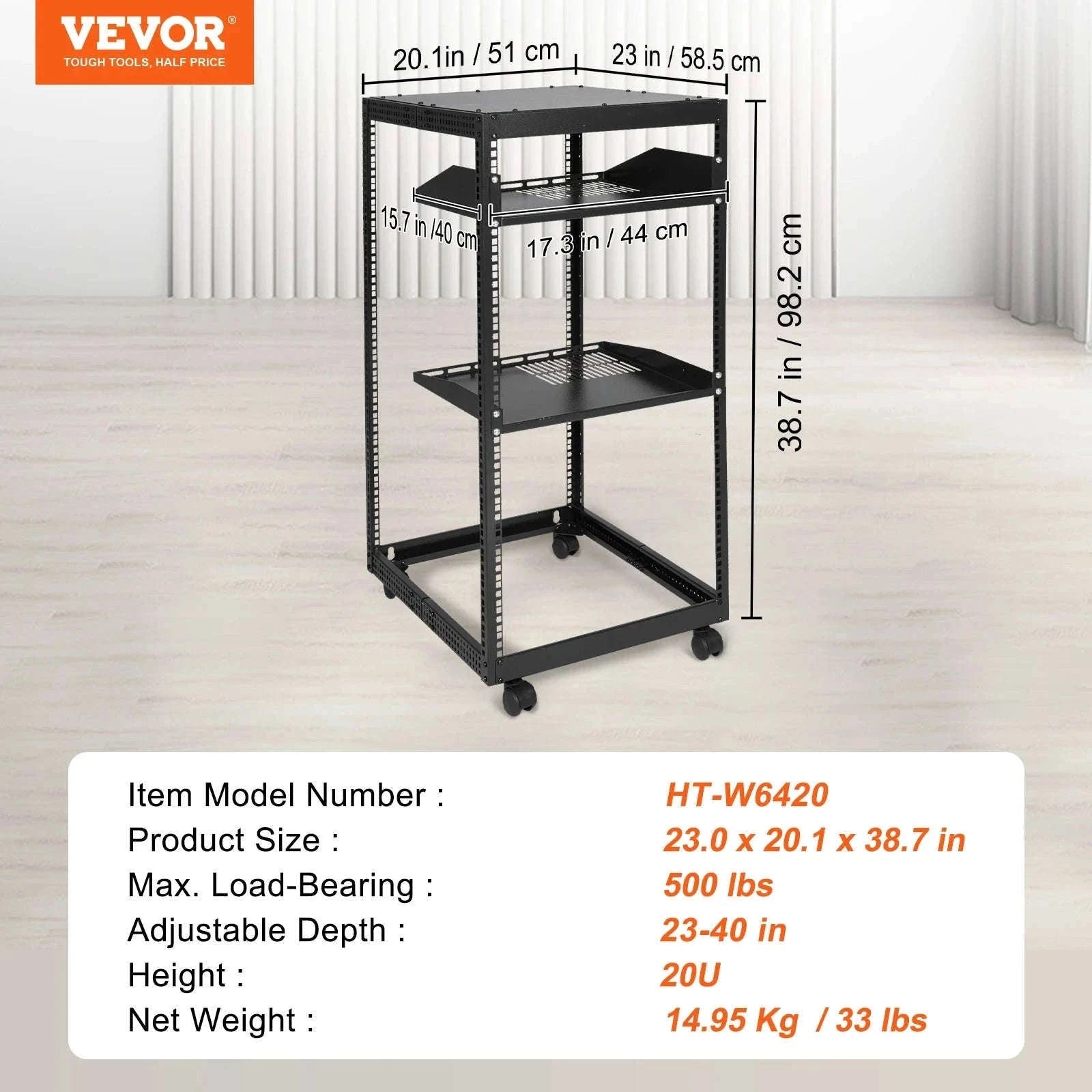 Open Frame Server Rack 12U–20U Adjustable Depth Wall or Floor Mount-20U / United States