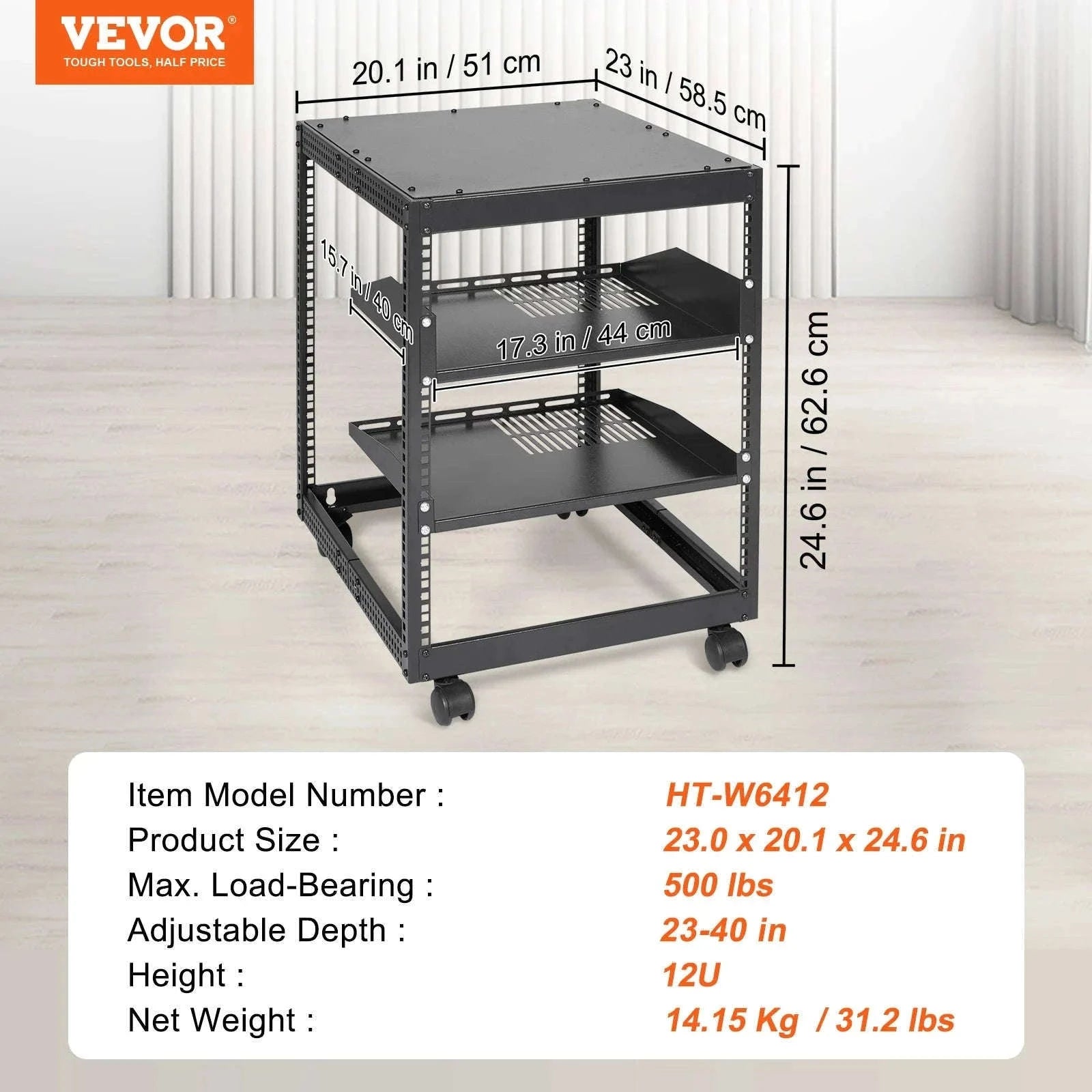 Open Frame Server Rack 12U–20U Adjustable Depth Wall or Floor Mount-20U / United States