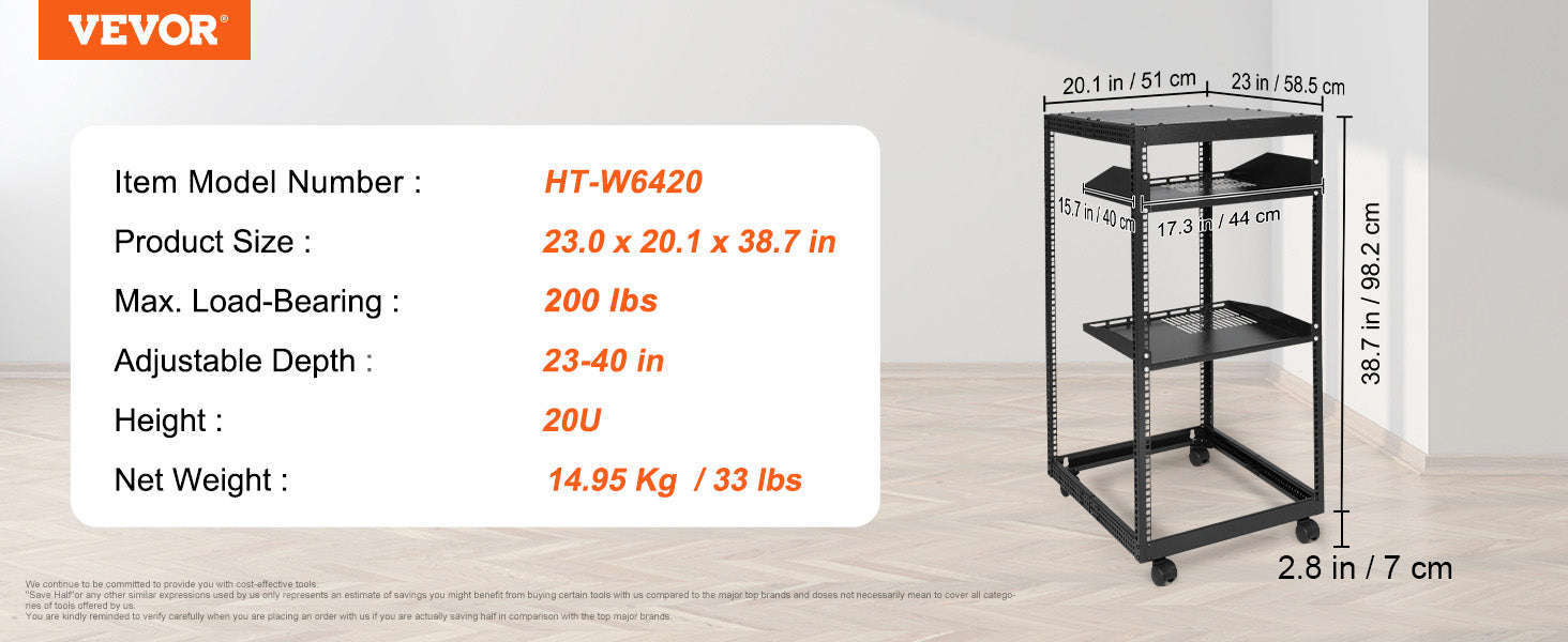 Open Frame Server Rack 12U–20U Adjustable Depth Wall or Floor Mount-20U / United States