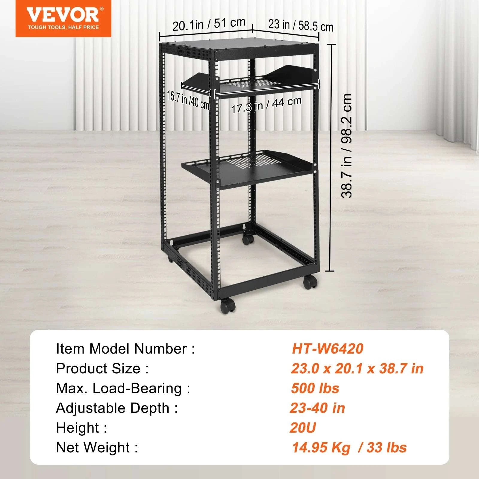 Open Frame Server Rack Adjustable 12U–20U Wall or Floor Mount-20U / United States