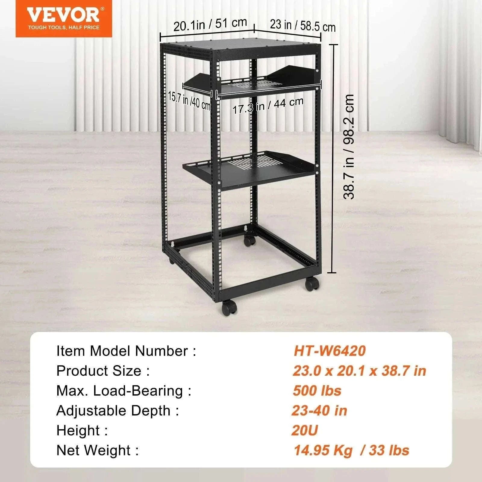 Open Frame Server Rack Adjustable 12U–20U Wall or Floor Mount-20U / United States