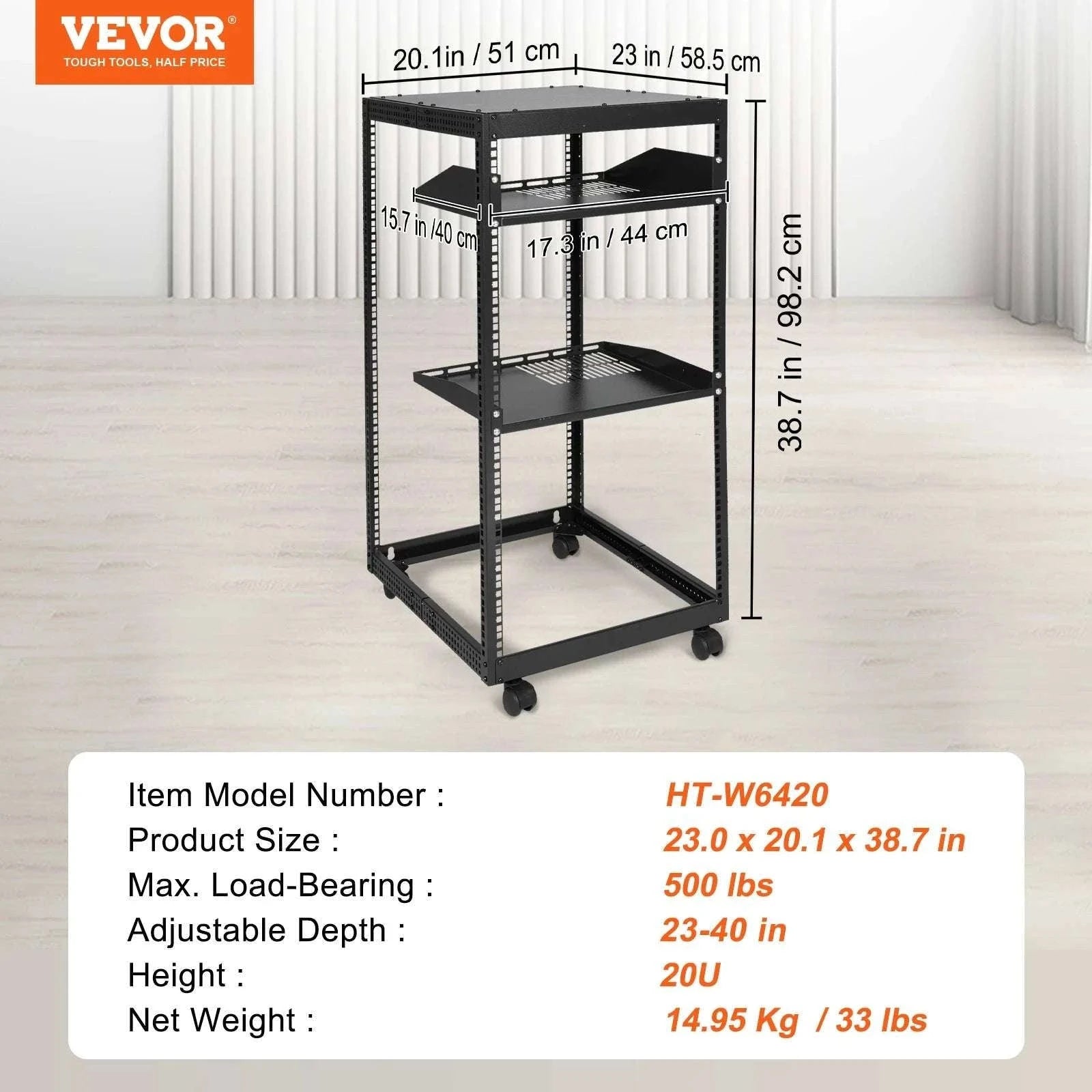 Open Frame Server Rack Adjustable 12U–20U Wall or Floor Mount-20U / United States