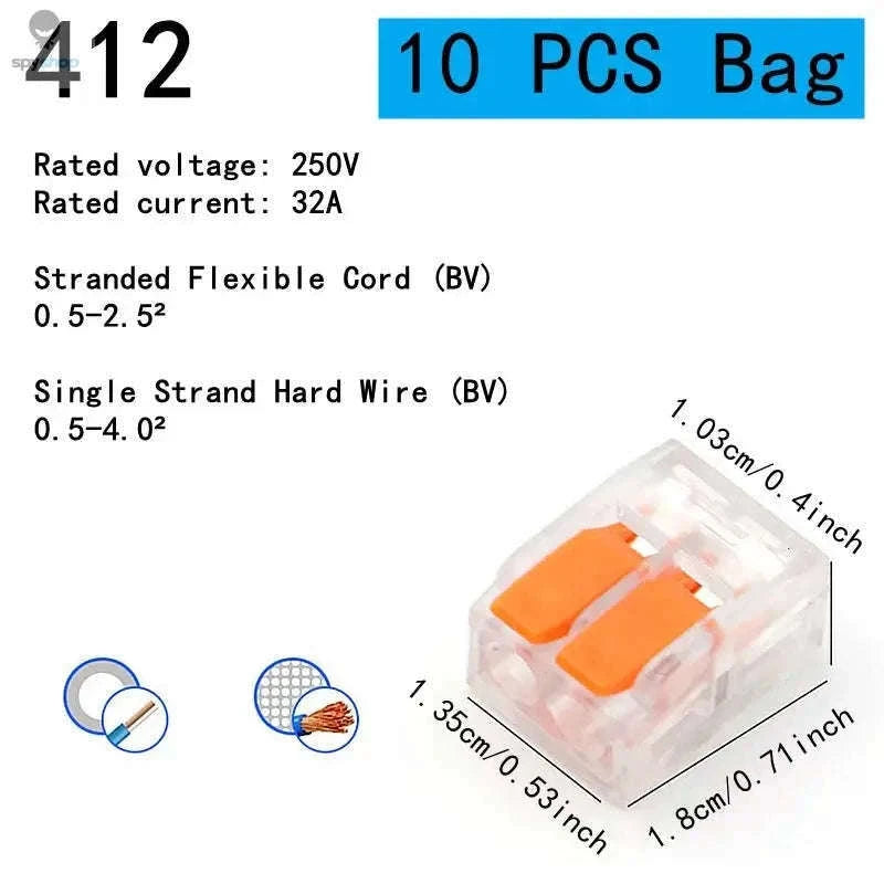 Orange Quick Plug-in Terminals for Fast, Secure Wire Connections-10pcs-415-Bag