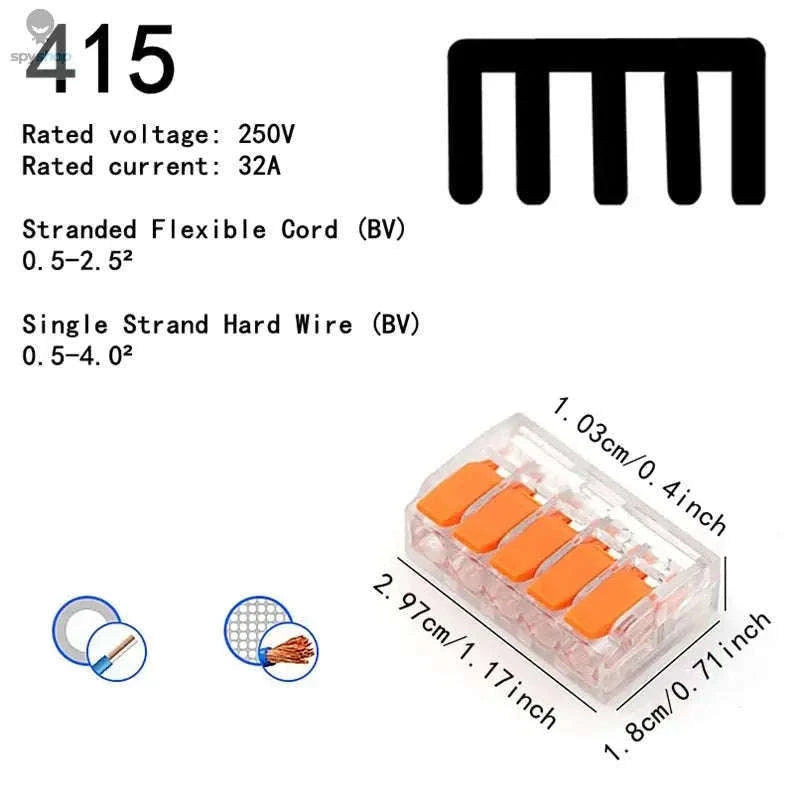 Orange Quick Plug-in Terminals for Fast, Secure Wire Connections-10pcs-415-Bag