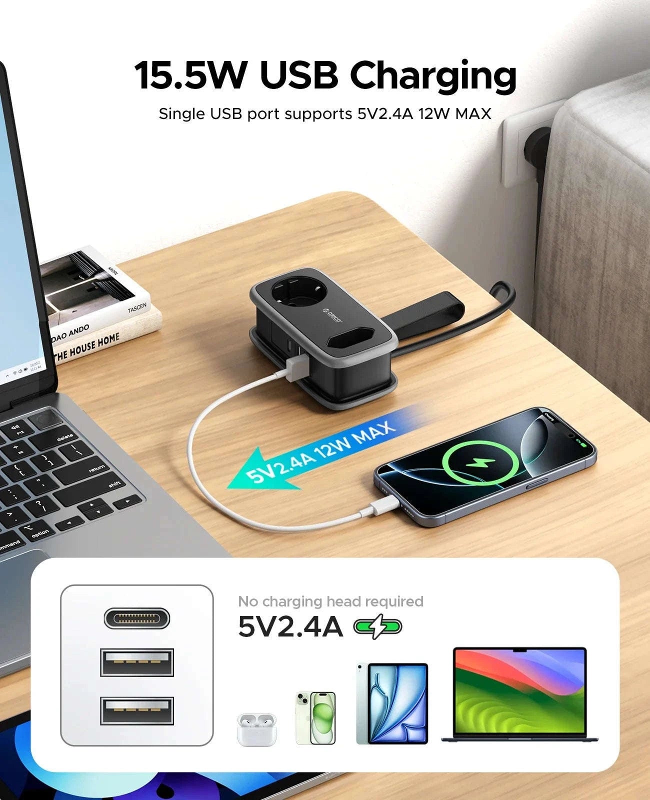 ORICO EU Plug Travel Power Strip with USB Charging-2A3U White / EU Plug / GERMANY