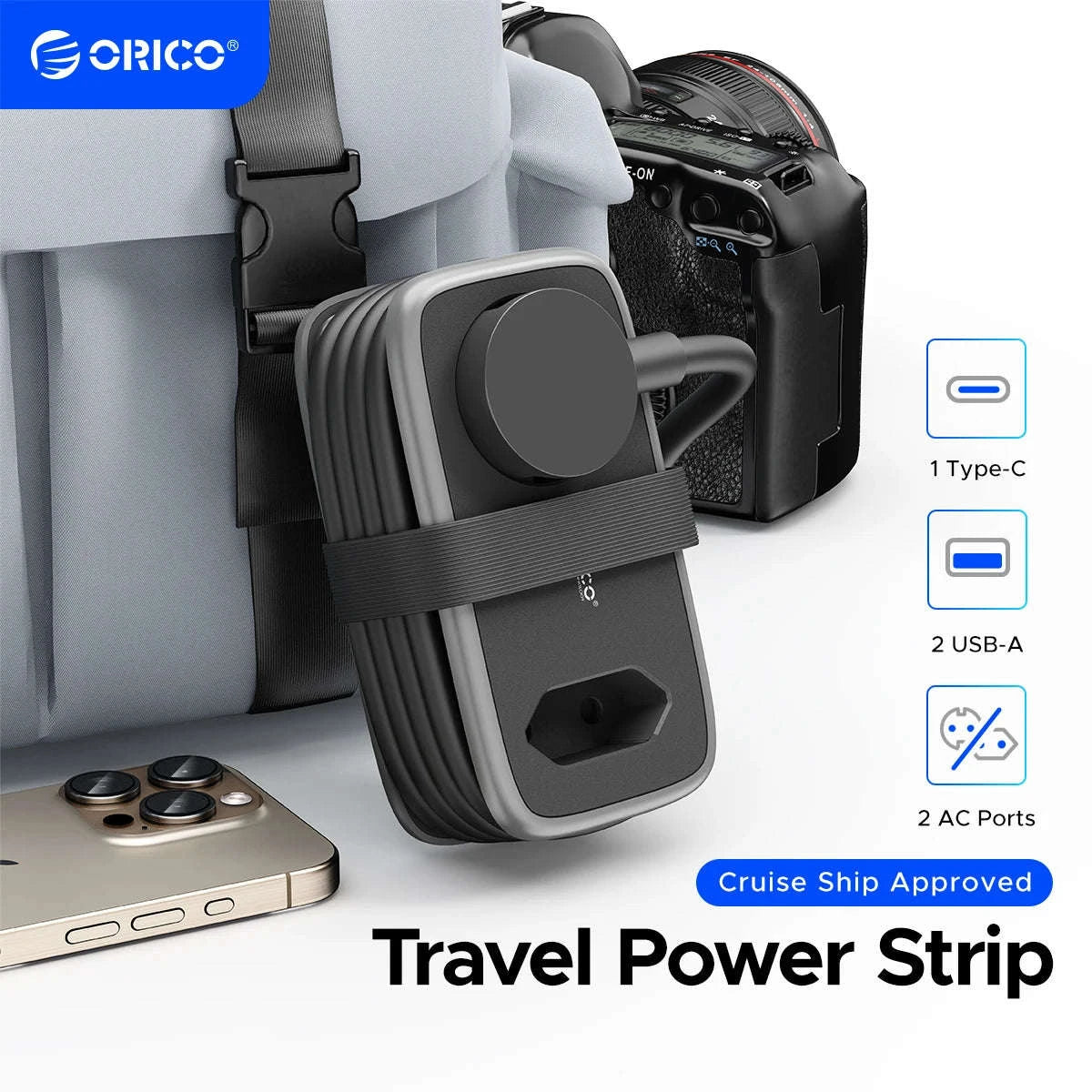 ORICO EU Plug Travel Power Strip with USB Charging-2A3U White / EU Plug / GERMANY