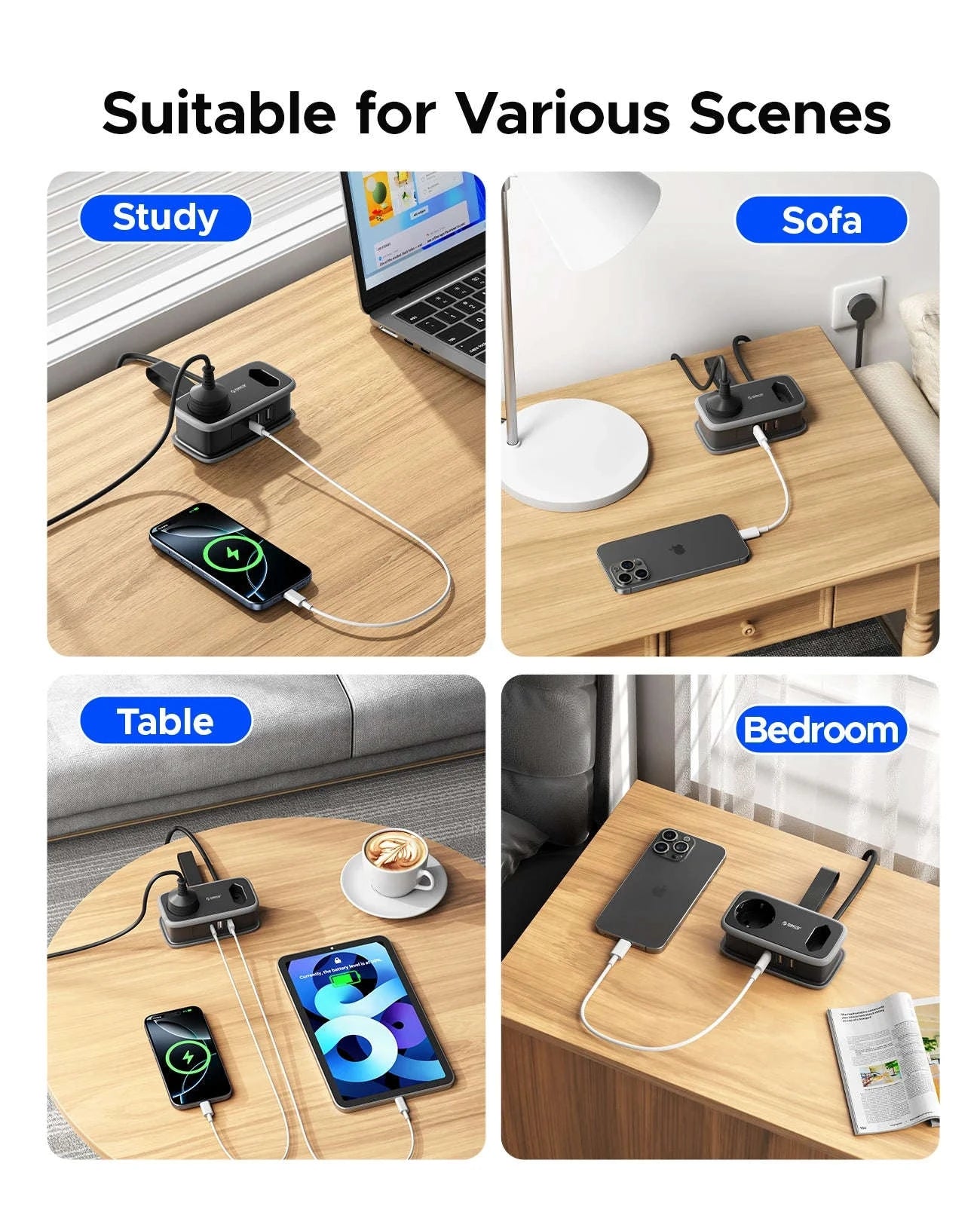 ORICO EU Plug Travel Power Strip with USB Charging-2A3U White / EU Plug / GERMANY